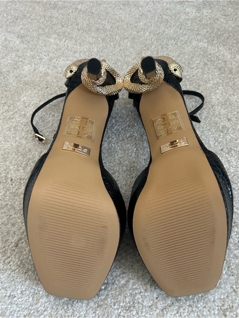 Black Snake-Embellished High Heel Sandals - Picture 4 of 5